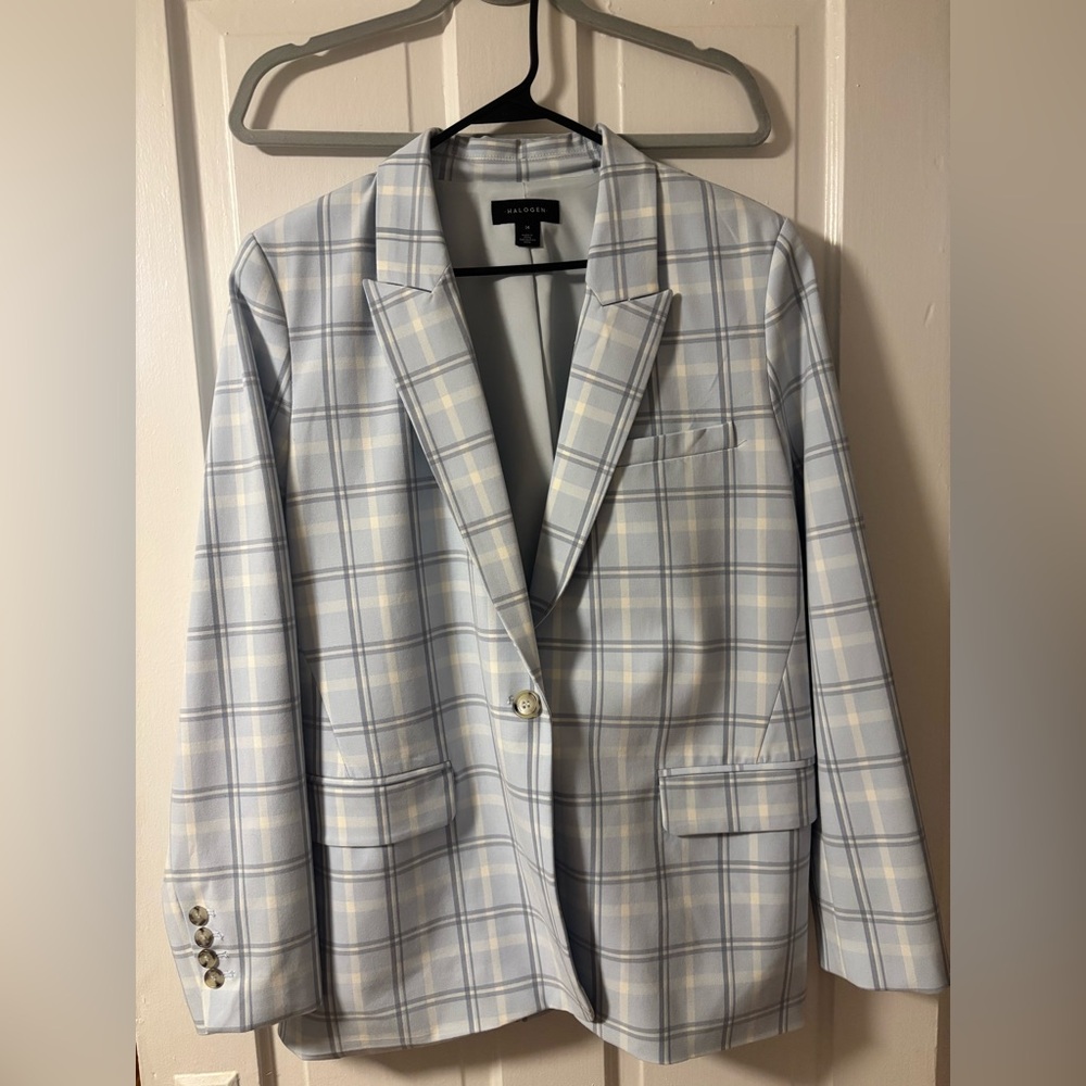 Halogen womans Light Blue Plaid Blazer